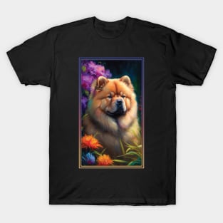 Chow Chow Dog Vibrant Tropical Flower Tall Digital Oil Painting Portrait 2 T-Shirt